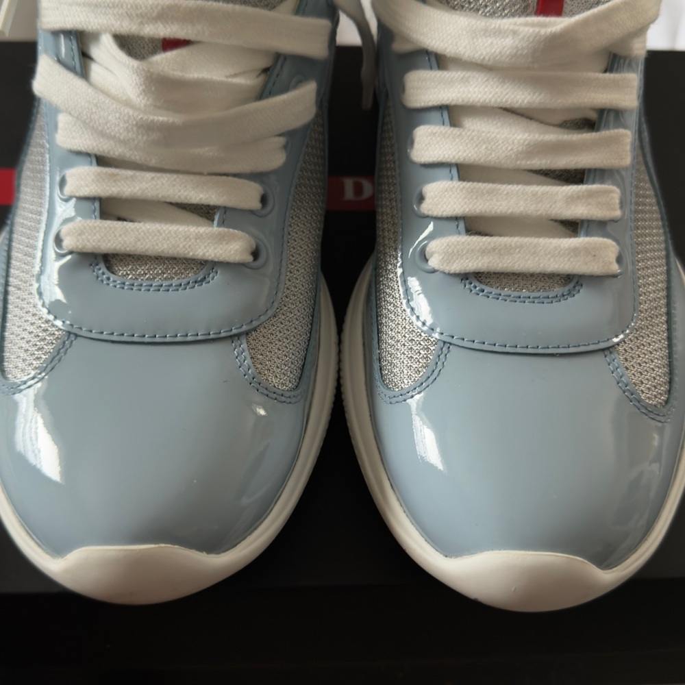 Prada Blue and White Sneakers, size 7.5. This is a size 11 women’s.